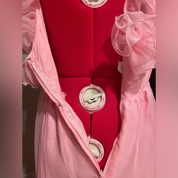 Vintage 70s Blush Pink Organza Ruffled Sleeve Bridal / Prom Formal Gown - Picture 11 of 16